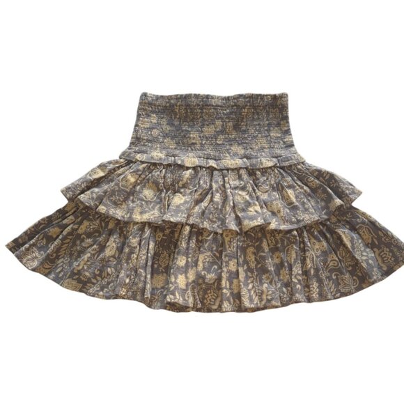 Unsubscribed Poplin Tiered Mini Skirt Grey Floral Print, Size 4 - Picture 2 of 11